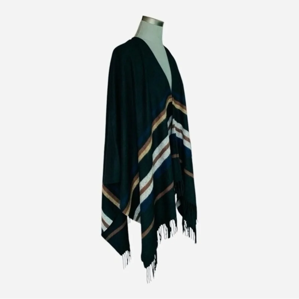Banana Republic Black Striped Wool Blend Shawl Wrap Poncho One Size Cape EXC - Picture 4 of 7